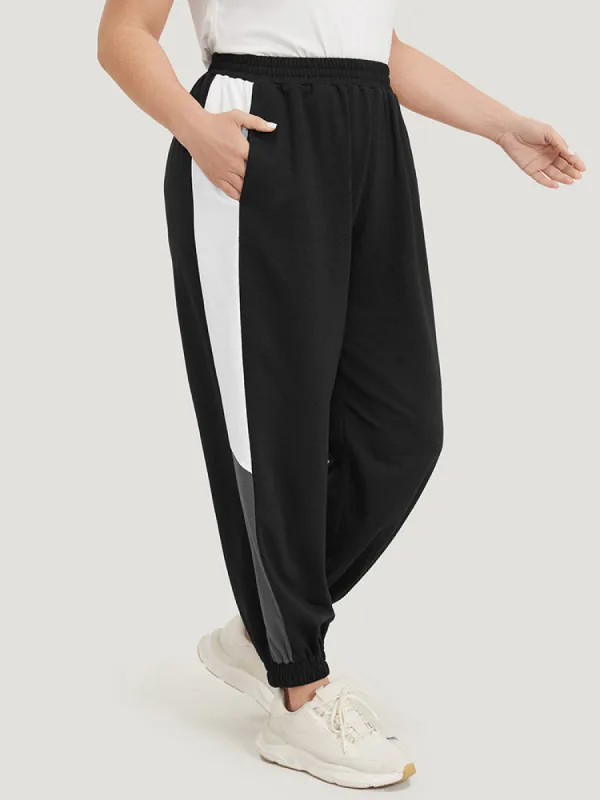 Solid Elastic Waist Pocket Contrast Sweatpants sold by Bloomchic