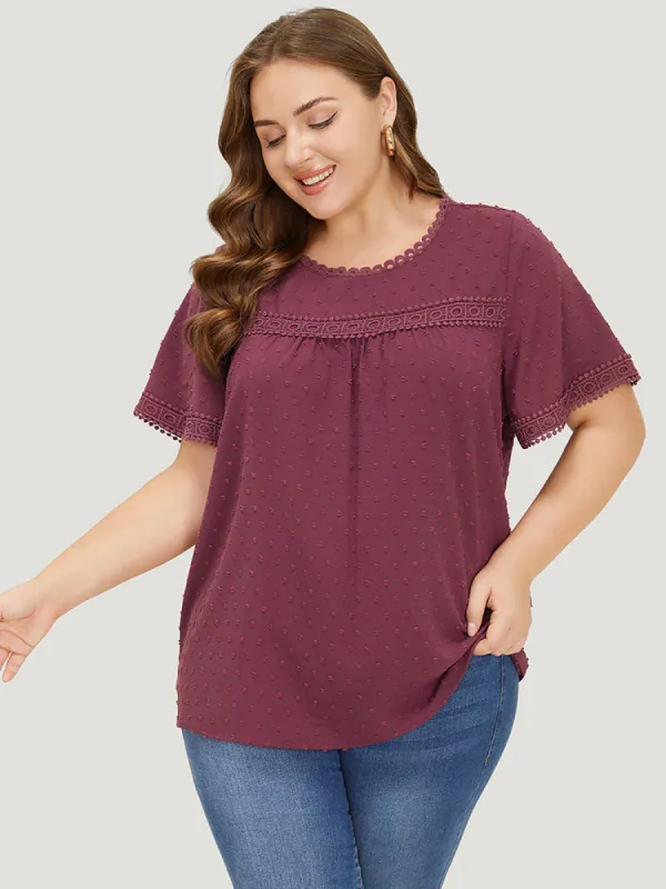 Polka Dot Gathered  Lace Blouse sold by Bloomchic
