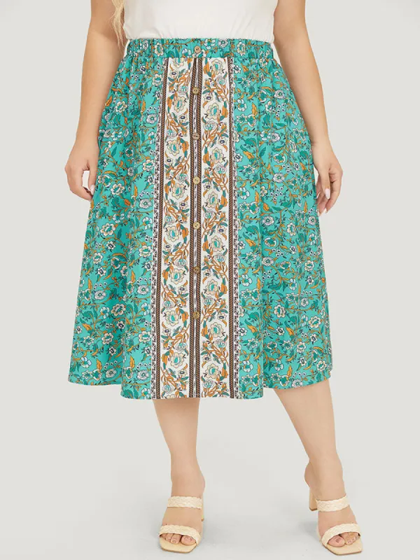 Bandana Print Pocket Button Detail Skirt sold by Bloomchic