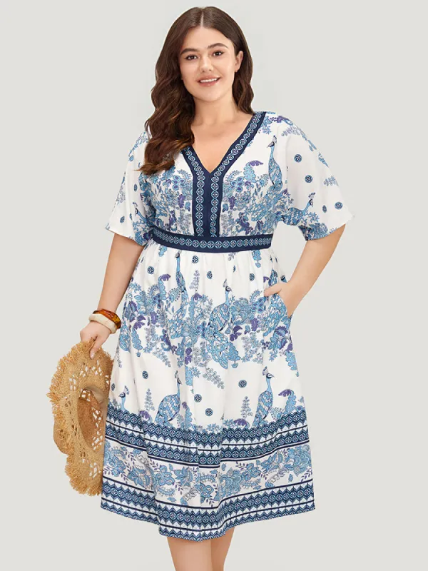 Bandana Print Ruffles Pocket Batwing Sleeve Dress sold by Bloomchic