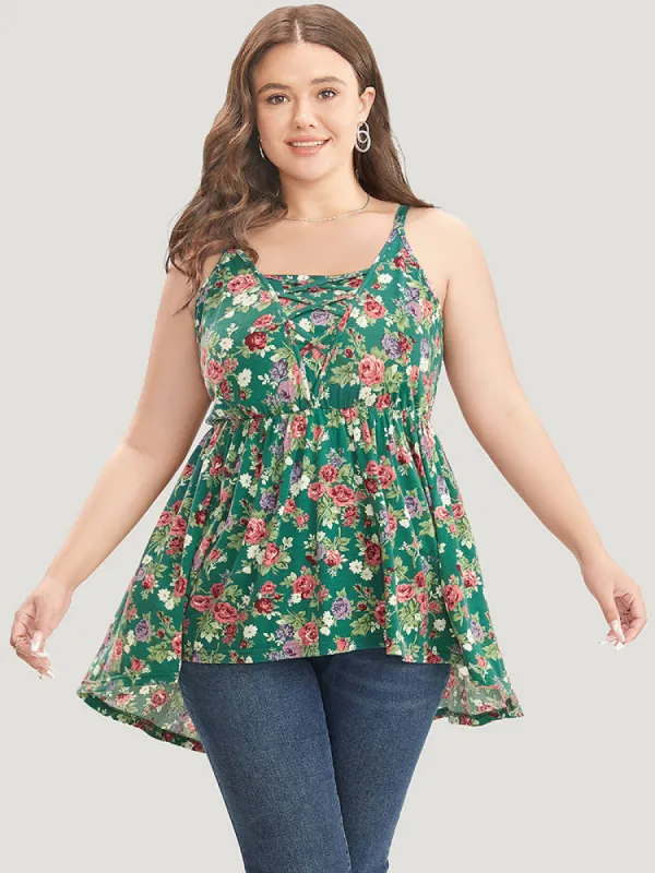 Floral Crisscross Ruffles High Low Hem Cami Top sold by Bloomchic