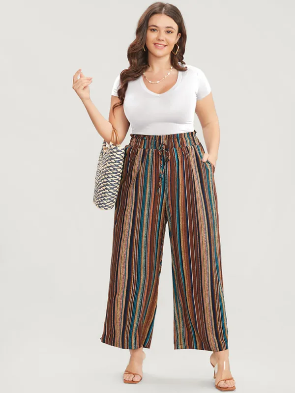 Striped Contrast Paperbag Waist Ties Up Pocket  Pants sold by Bloomchic