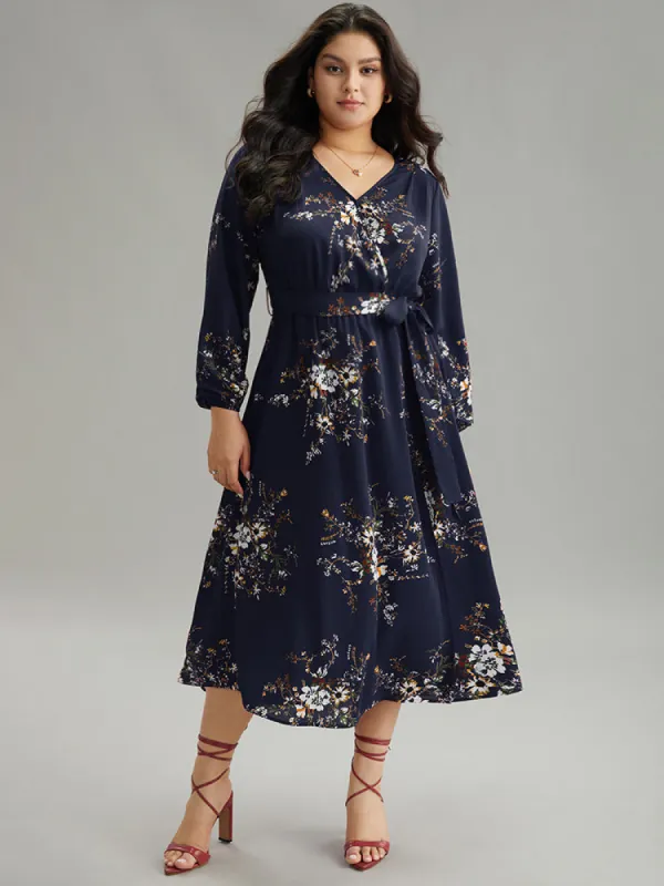 Floral Print Belted Split Surplice Neck Dress sold by Bloomchic