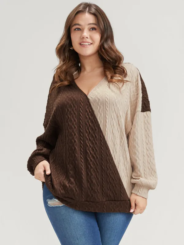 Colorblock Contrast Surplice Neck Drop Shoulder Sweatshirt sold by Bloomchic