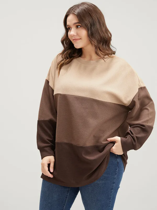 Colorblock Contrast Round Neck Drop Shoulder Sweatshirt sold by Bloomchic