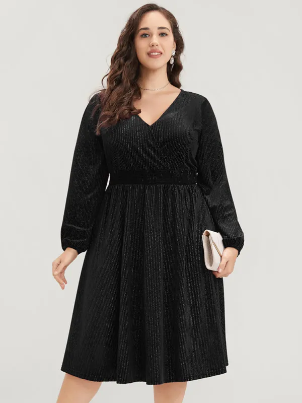 Glitter Lantern Sleeve Surplice Neck Shirred Dress sold by Bloomchic