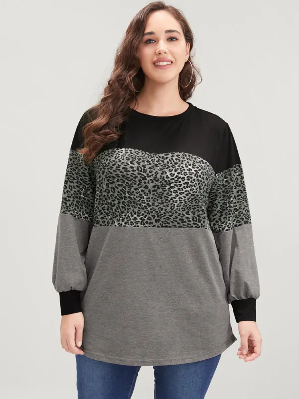 Leopard Contrast Drop Shoulder Sweatshirt sold by Bloomchic