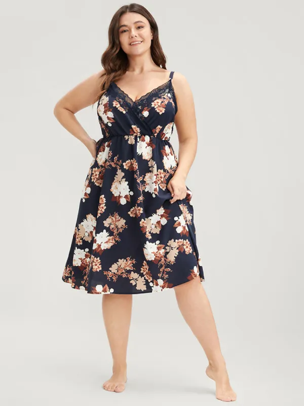 Floral Wrap Lace Trim Cami Night Dress sold by Bloomchic