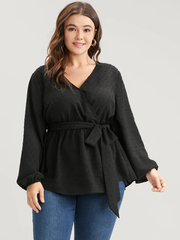 Polka Dot Wrap Belted Ruffles Blouse sold by Bloomchic