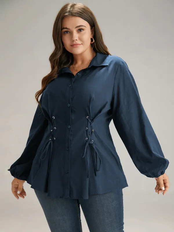 Cotton Shirt Collar Lace Up Blouse sold by Bloomchic