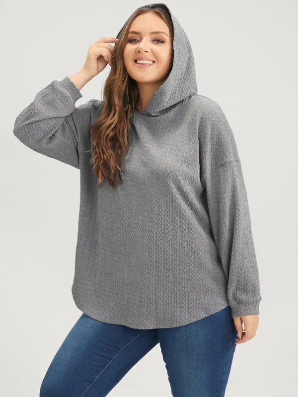 Solid Drop Shoulder Textured Hooded Sweatshirt sold by Bloomchic