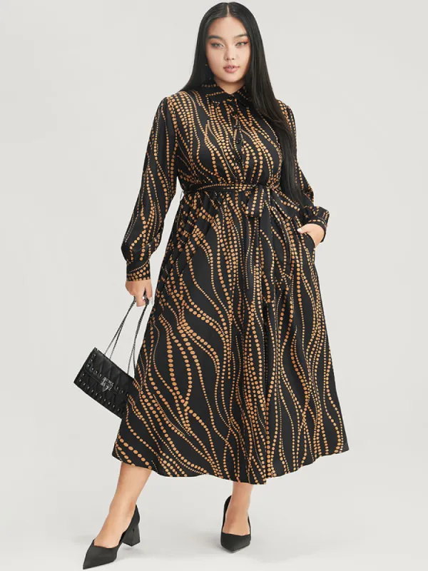 Polka Dot Pocket Button Detail Belted Shirt Collar Dress sold by Bloomchic