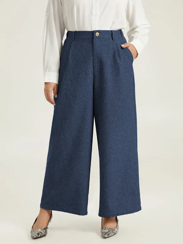 Plain Wide Leg Elastic Waist Pocket Pants sold by Bloomchic