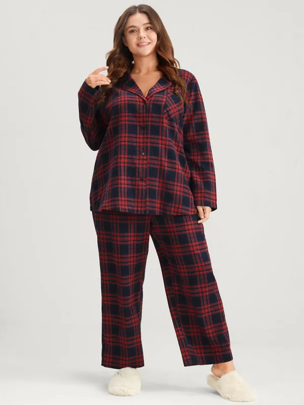 Tartan Suit Collar Button Up Pocket Pajama Set sold by Bloomchic