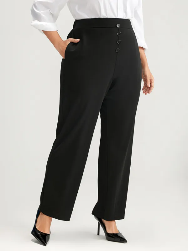 Solid Elastic Waist Fake Button Pocket Pants sold by Bloomchic