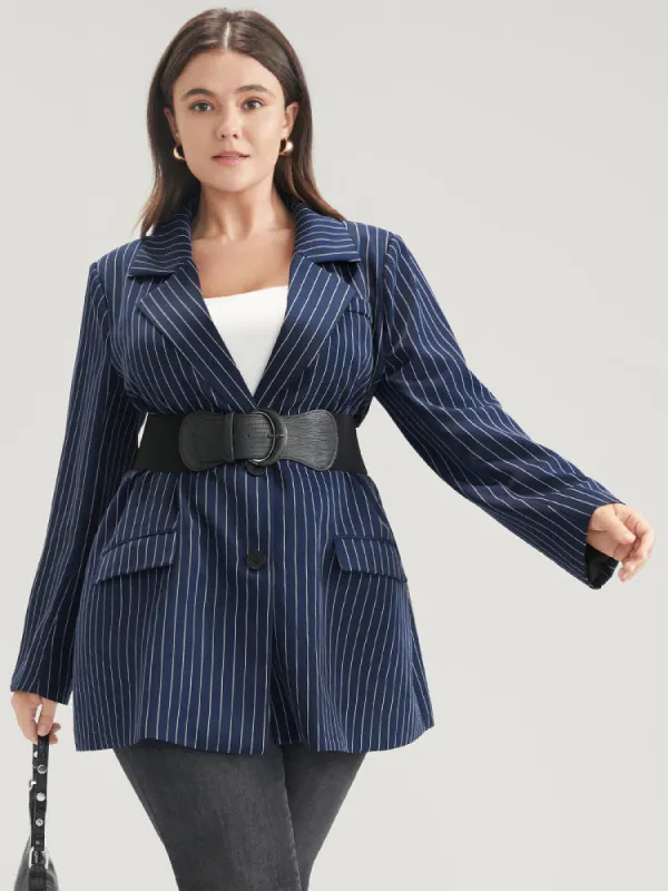 Striped Suit Collar Flap Pocket Button Up Blazer Without Belt sold by Bloomchic