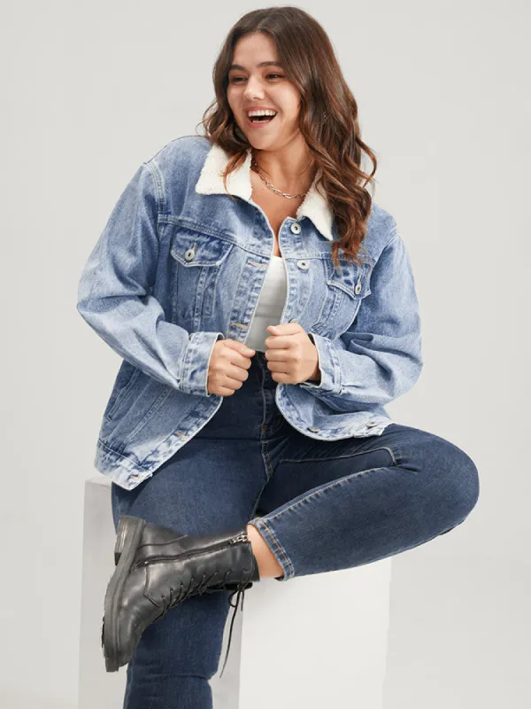 Solid  Pocket Button Front  Medium Wash Denim Jacket sold by Bloomchic