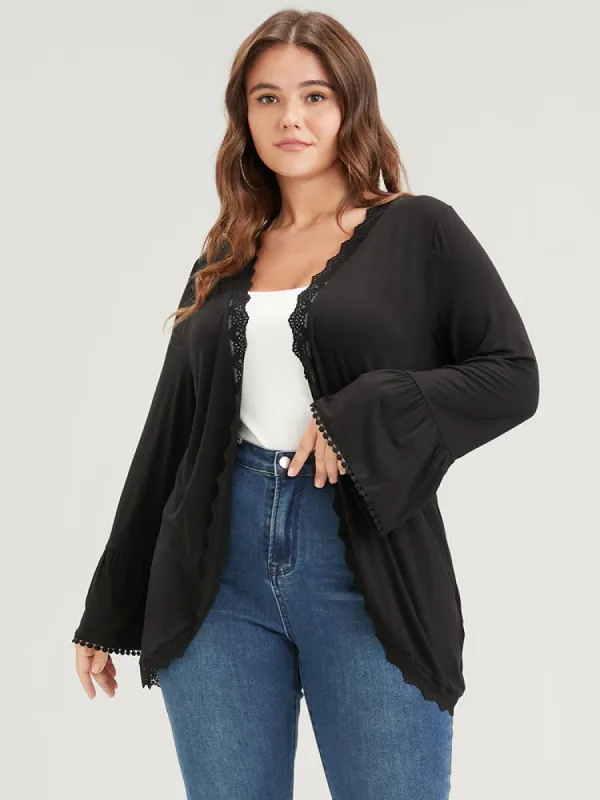 Solid Ruffle Sleeve Lace Trim Coat sold by Bloomchic