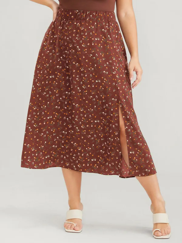 Elastic Waist Ditsy Floral Split Skirt sold by Bloomchic