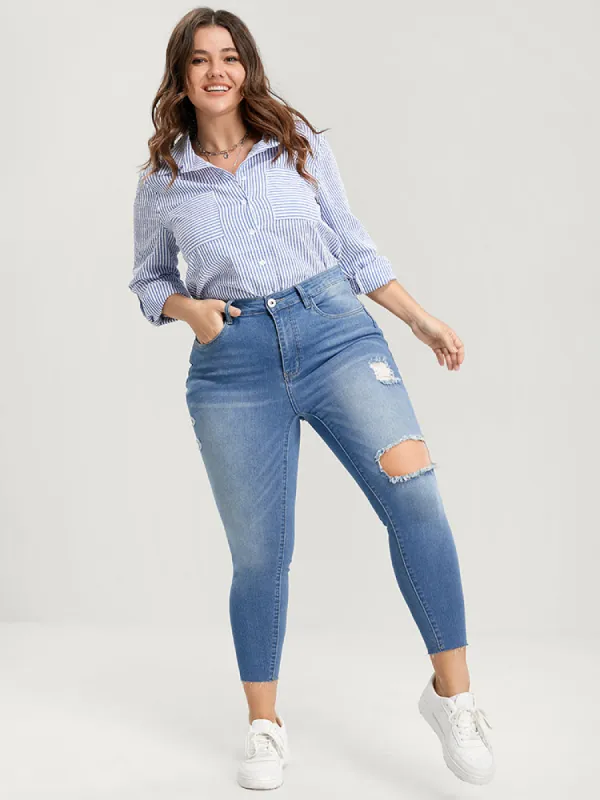 Skinny Very Stretchy High Rise Medium Wash Distressed Jeans sold by Bloomchic