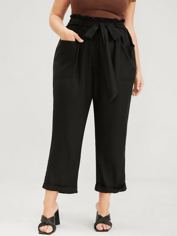 Solid Pocket Front Paperbag Waist Belted Pants sold by Bloomchic
