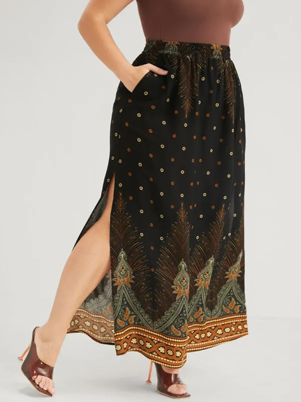 Bandana Pocket Elastic Waist Split Skirt sold by Bloomchic