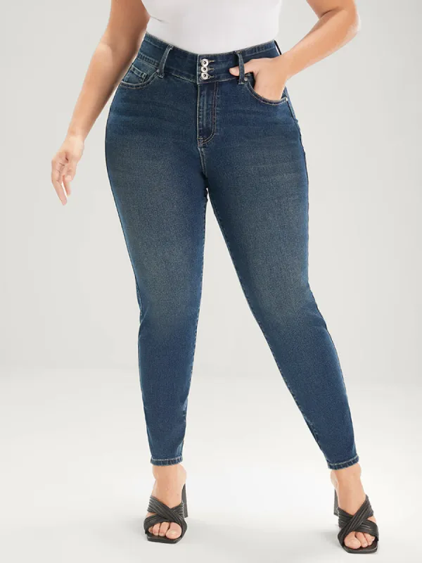 Skinny Very Stretchy Mid Rise Dark Wash Sculpt Waist Jeans sold by Bloomchic