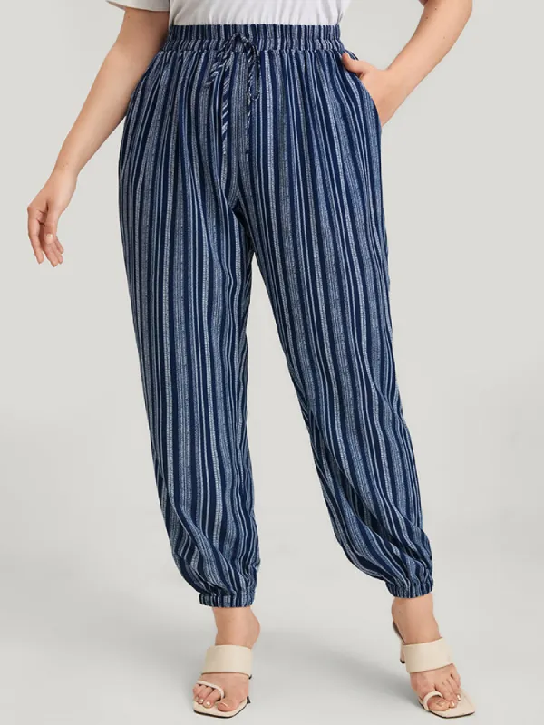 Striped Elastic Waist Pocket Ties Pants sold by Bloomchic