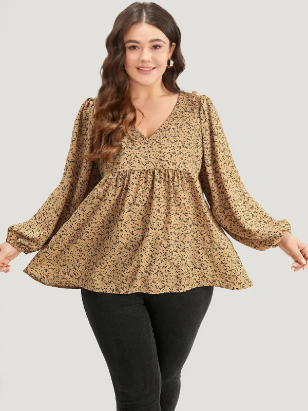 Ditsy Floral Shirred V Neck Frill Trim Blouse sold by Bloomchic