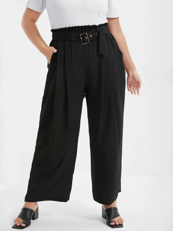 Solid Pocket Belted Elastic Waist Pants sold by Bloomchic