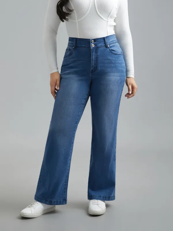Whiskered Stretchy Waist Bootcut Jeans sold by Bloomchic