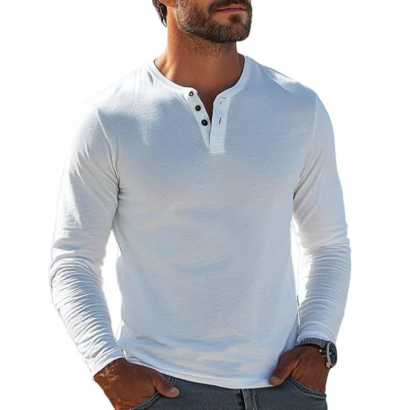 Men's Casual Cotton Blend Henley Collar Slim Fit Long Sleeve T-Shirt 32743528M sold by Manly