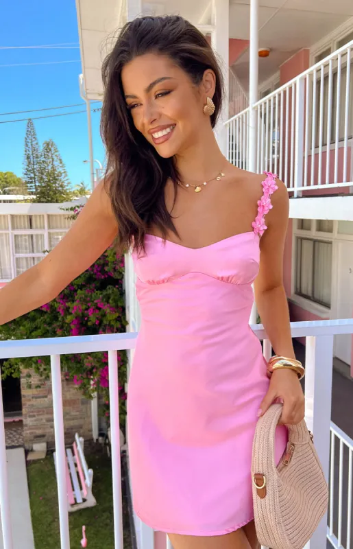 Marbelle Hot Pink Satin Mini Dress sold by Beginning Boutique