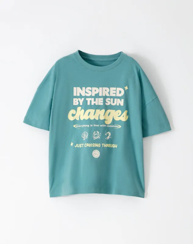 Camiseta regular fit manga corta azul sold by Gef