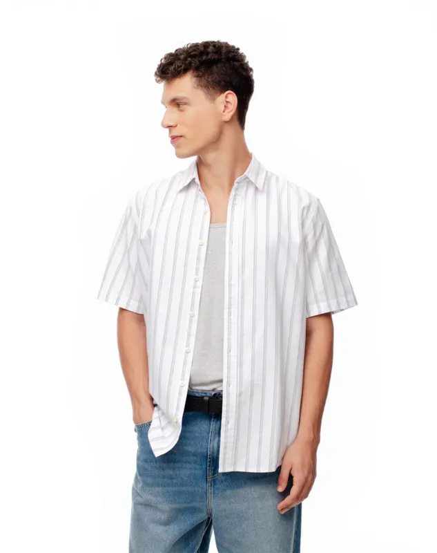 Camisa regular fit manga corta blanca con rayas sold by Gef