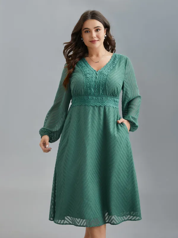 Sheer Textured Lace Detail Pockets Midi Dress sold by Bloomchic