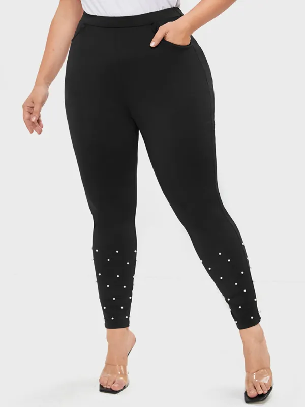 Solid Pocket Beaded Hem Leggings sold by Bloomchic