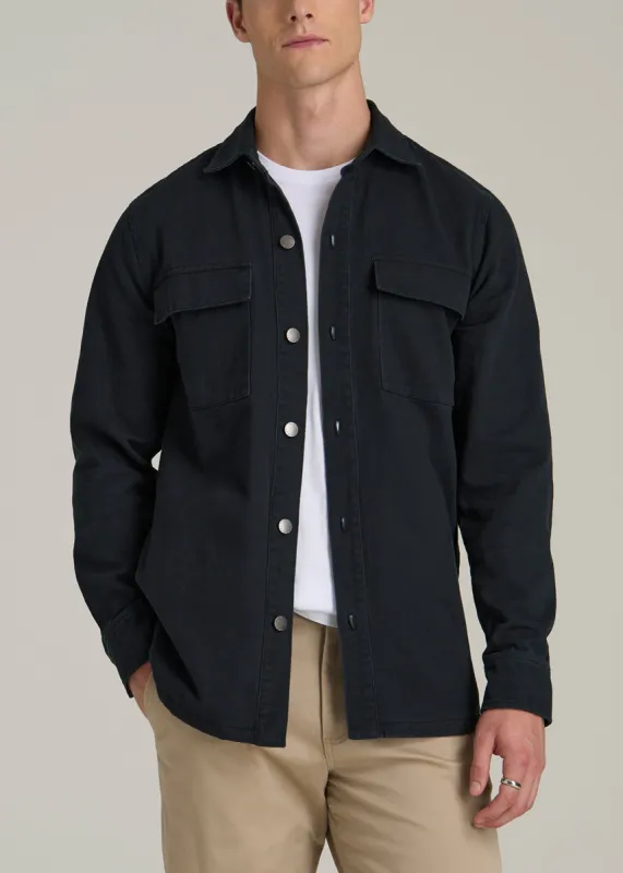 Casual Twill Shirt Jacket for Tall Men in Evening Blue sold by American Tall