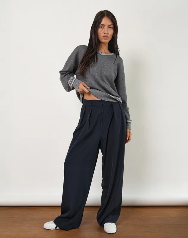 Nala Wide Leg Pleated Trouser in Tailoring Navy sold by Motel Rocks