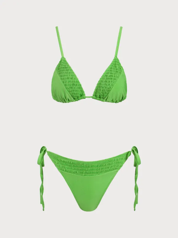 Green Ruched Knot Bikini Set sold by rihoas