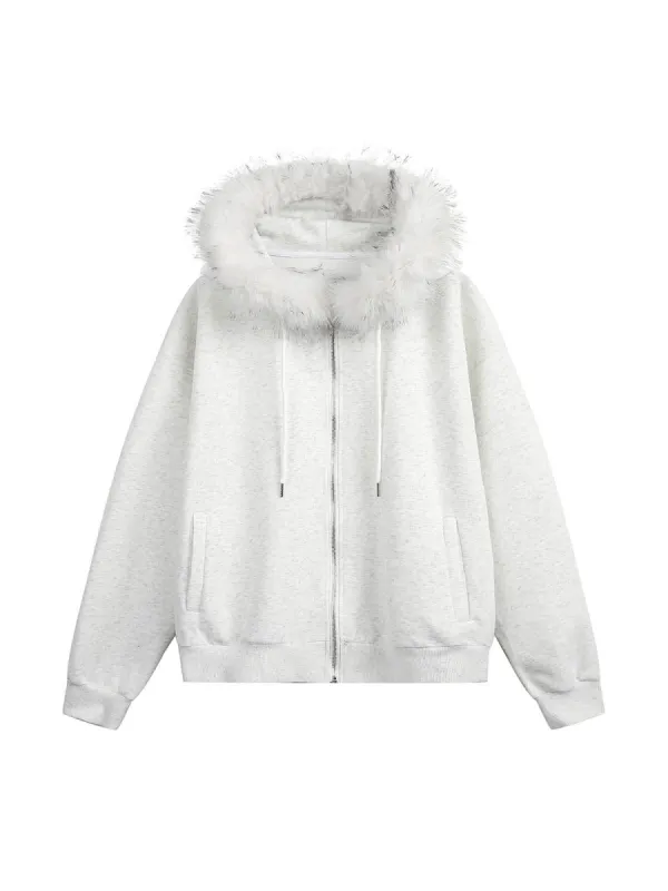 Fur Collar Stitching Cardigan Hoodie sold by Thesupermade