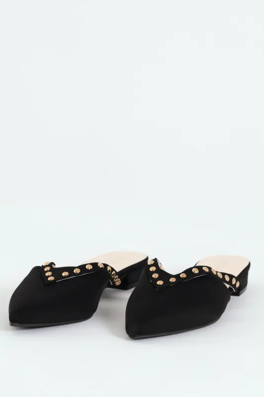 V Cut Pearl Push In Pointy Pump - Black sold by Edgars