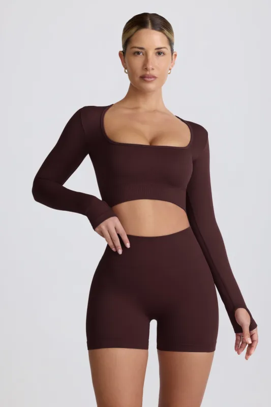 Super Sculpt Seamless Long-Sleeve Crop Top in Chocolate sold by Oh Polly