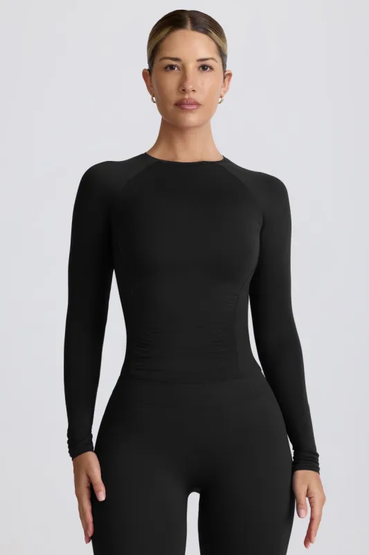 Modal Ruched Long-Sleeve Top in Black sold by Oh Polly