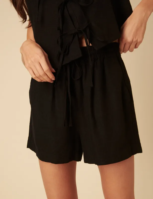 Black Drawstring Linen-blend Jet Shorts sold by Nobody's Child