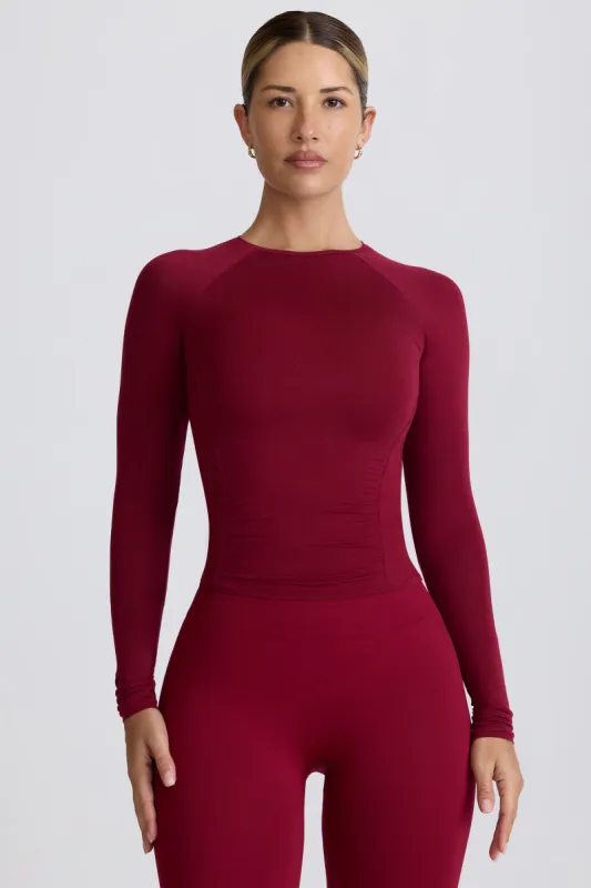 Tencel™ Modal Ruched Long-Sleeve Top in Burgundy sold by Bo + Tee