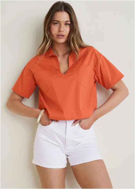 Poplin Short Sleeve Pullover - Burnt Orange sold by VENUS