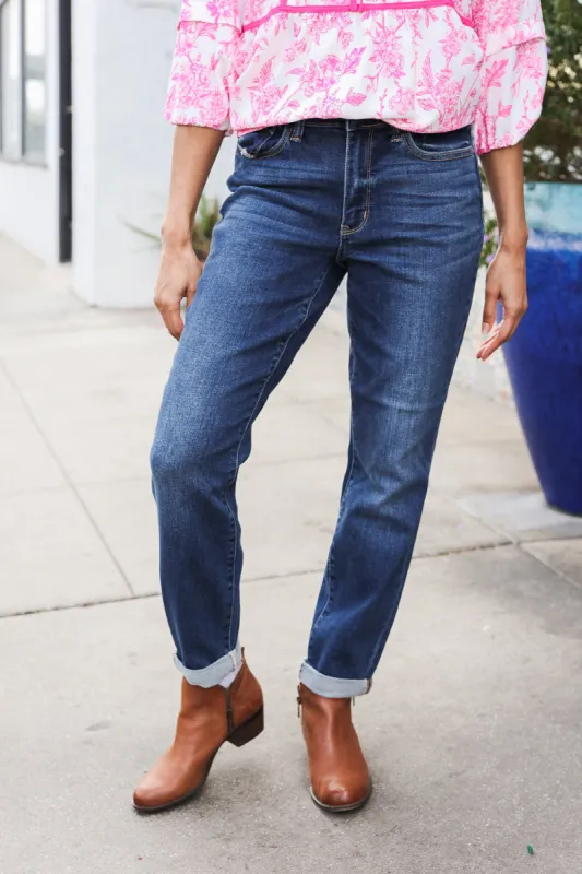 Judy Blue Mid Rise Cuffed Boyfriend Straight Leg Jeans sold by Roxie’s Picks