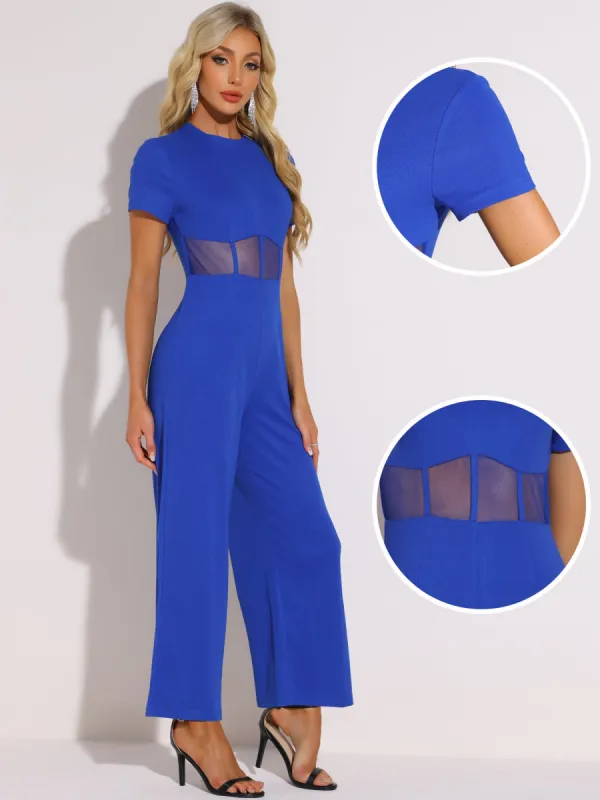 One Piece Crew Neck Mesh Sheer Wide Leg Jumpsuit sold by Allegra K