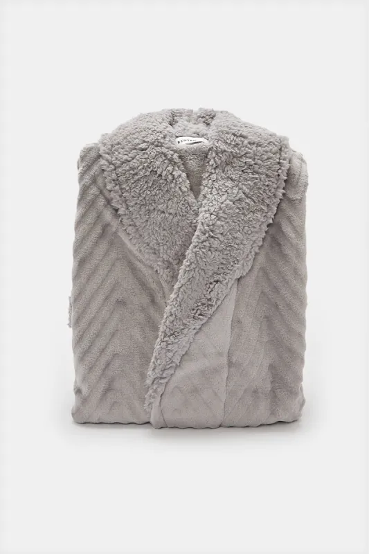 Grey Fleece Sherpa Bathrobe sold by Redtag